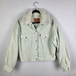 Levi's Womens XS Mint Green Corduroy Sherpa Collar Trucker Jacket S110772 AD